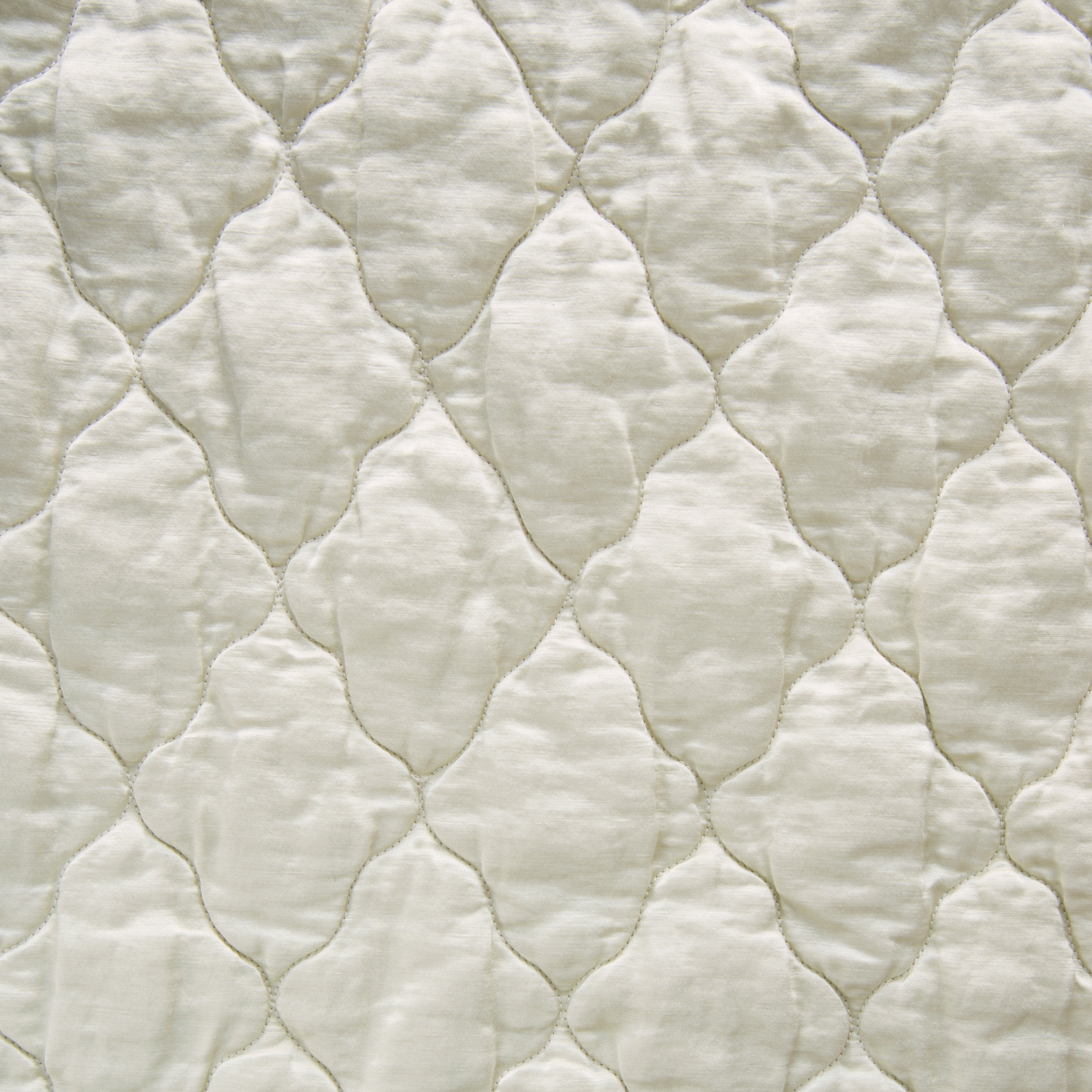 Parchment: Close-up of Luna silk charmeuse quilting in parchment, a warm, antiqued cream.