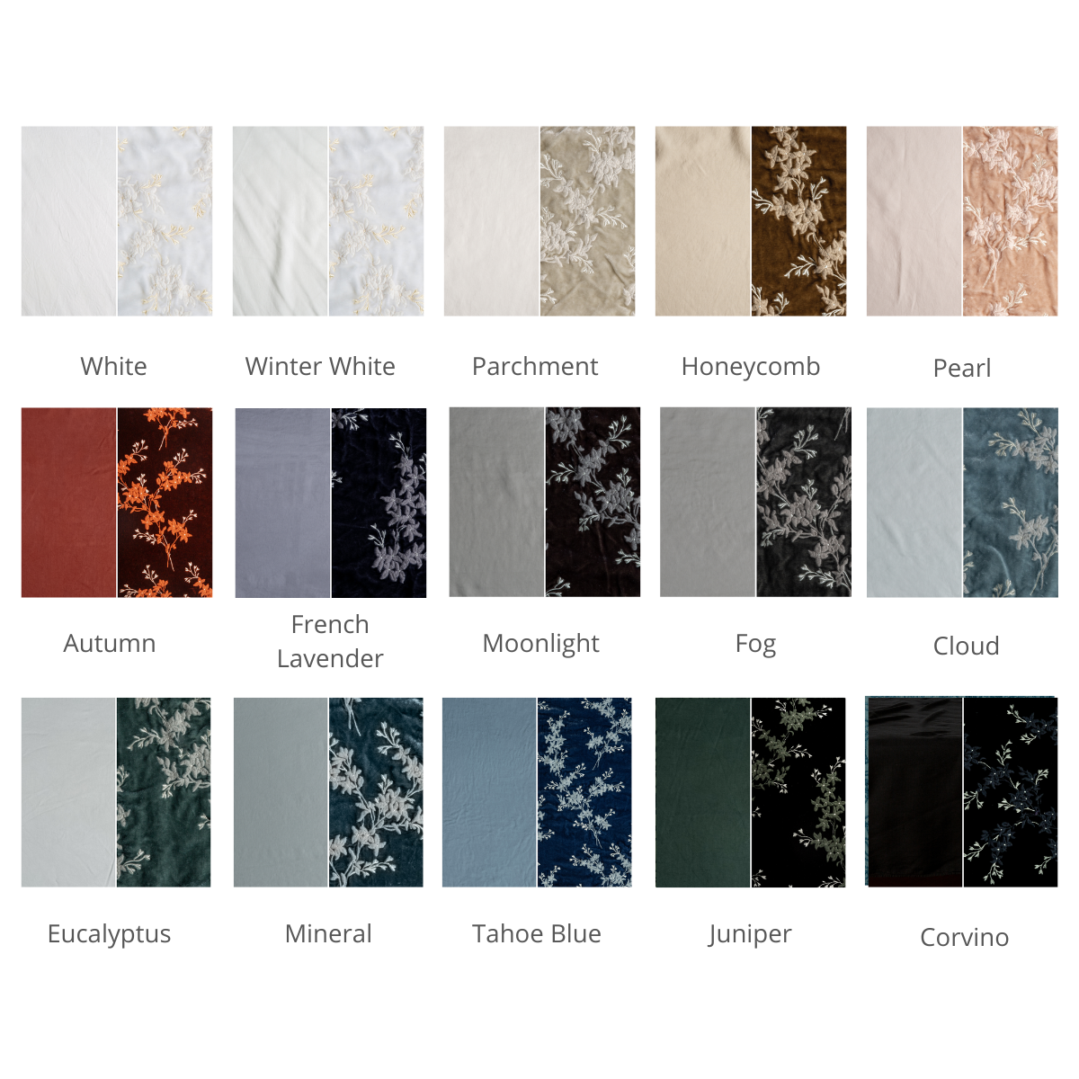 : a grid showing the available colorways for the Lynette Luxe collection.