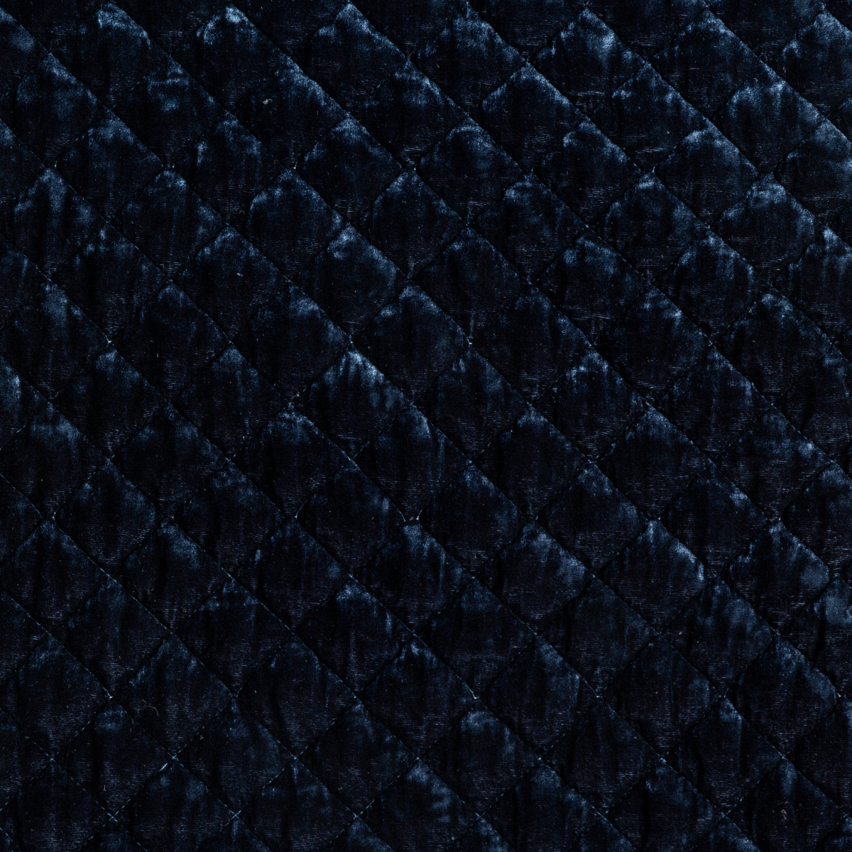 Midnight: A close up of quilted silk velvet fabric in midnight, a rich indigo tone.