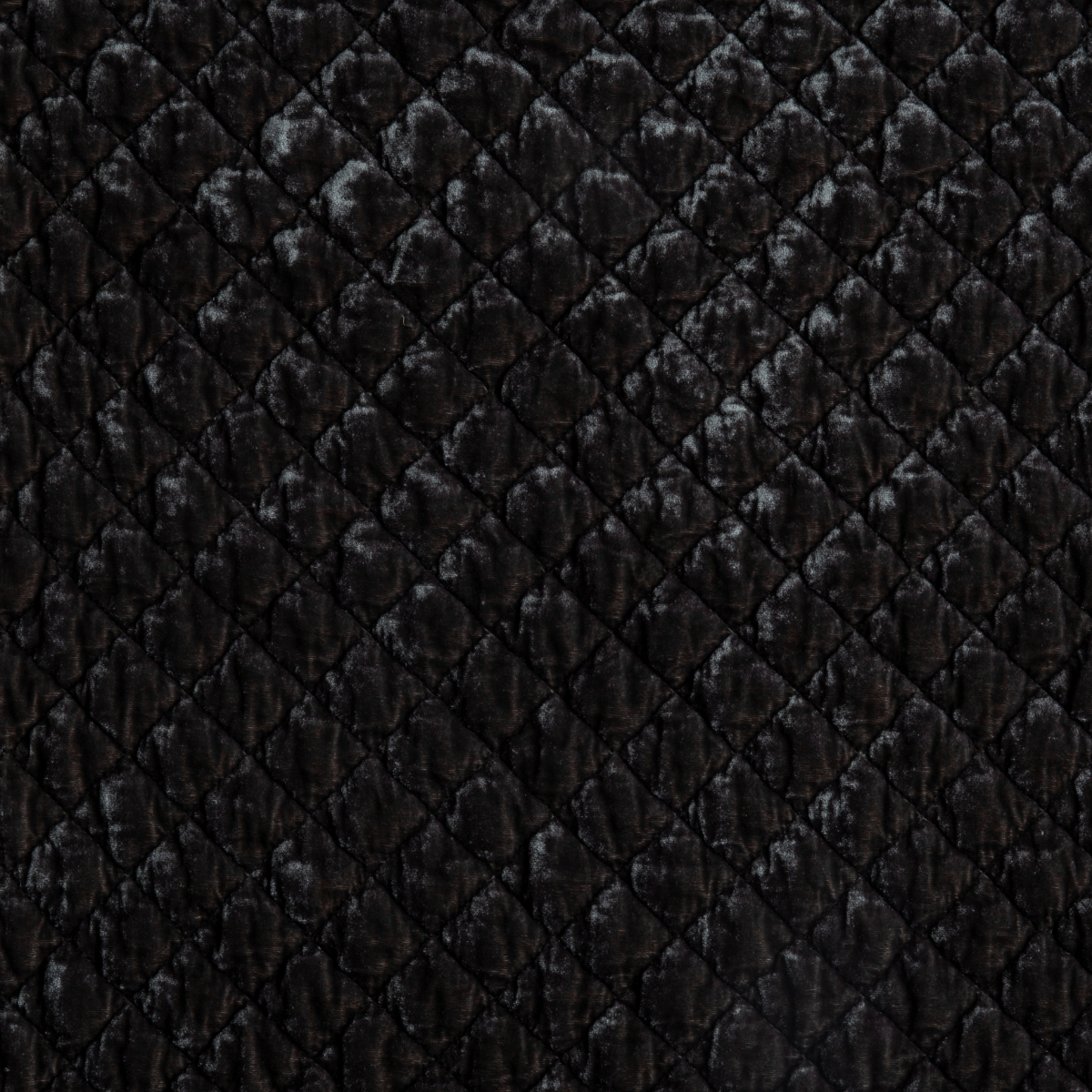 Moonlight: A close up of quilted silk velvet fabric in moonlight, a saturated, cool, mid-dark grey tone.