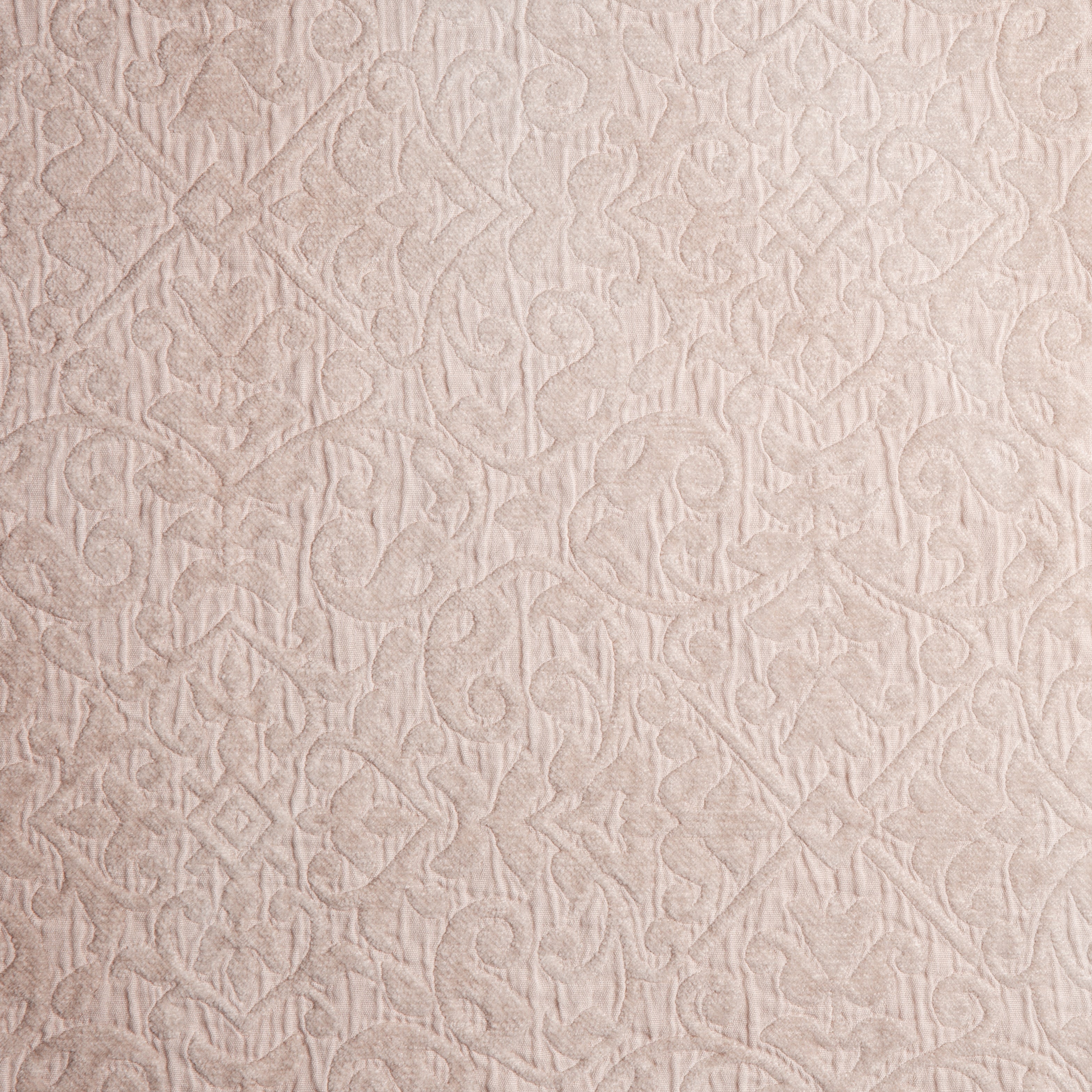 Pearl: A close up of cotton chenille fabric in pearl, a nude-like, soft rose pink tone.