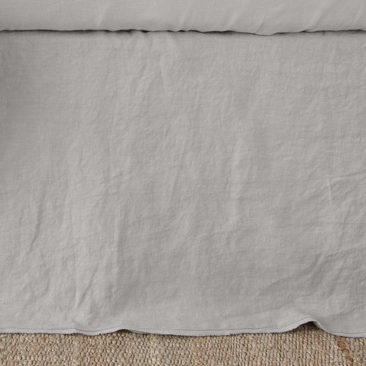 Fog: Close up of the Austin bed skirt in fog, highlighting its tailored, ungathered style.