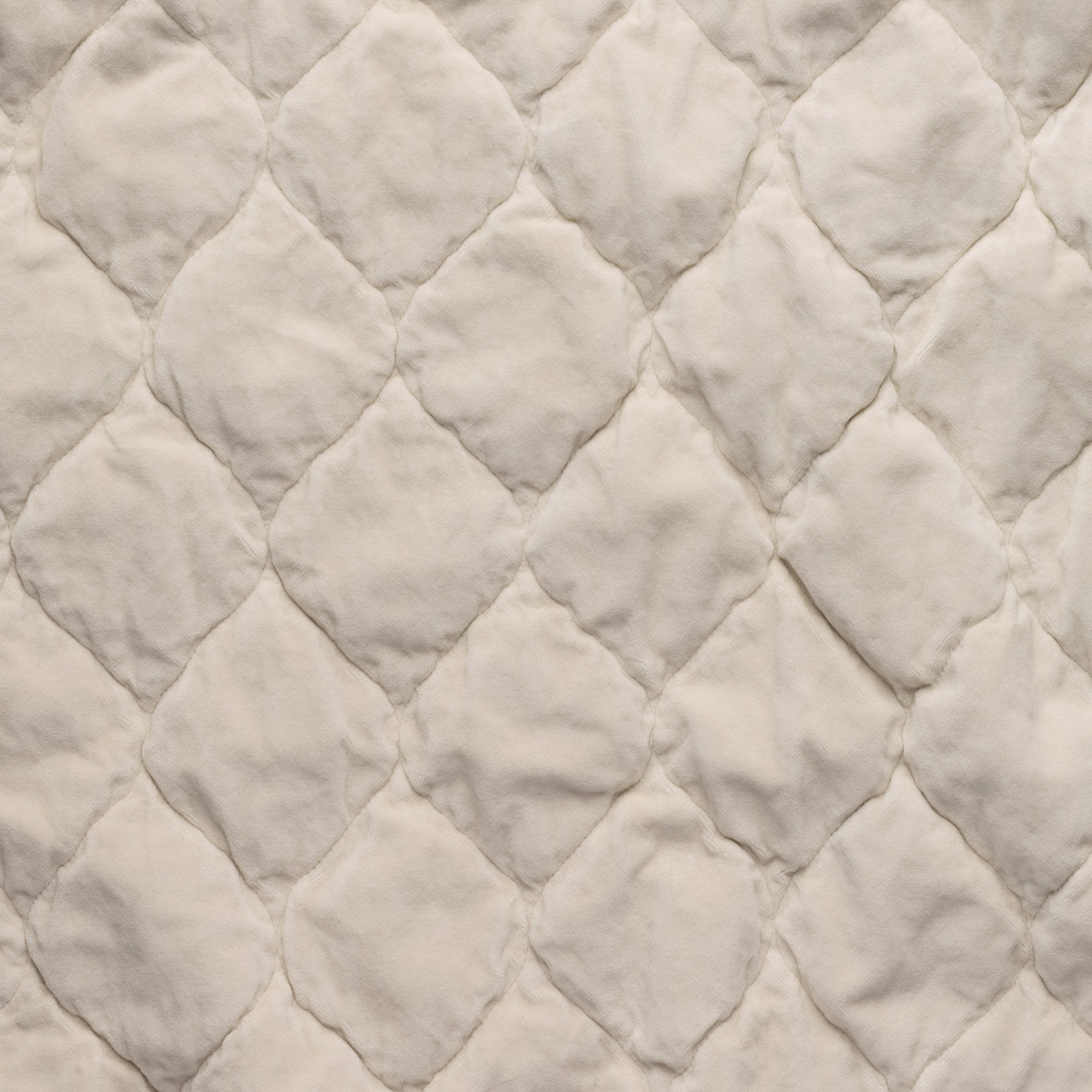Parchment: Close-up of Harlow cotton velvet quilting in parchment, a warm, antiqued cream.