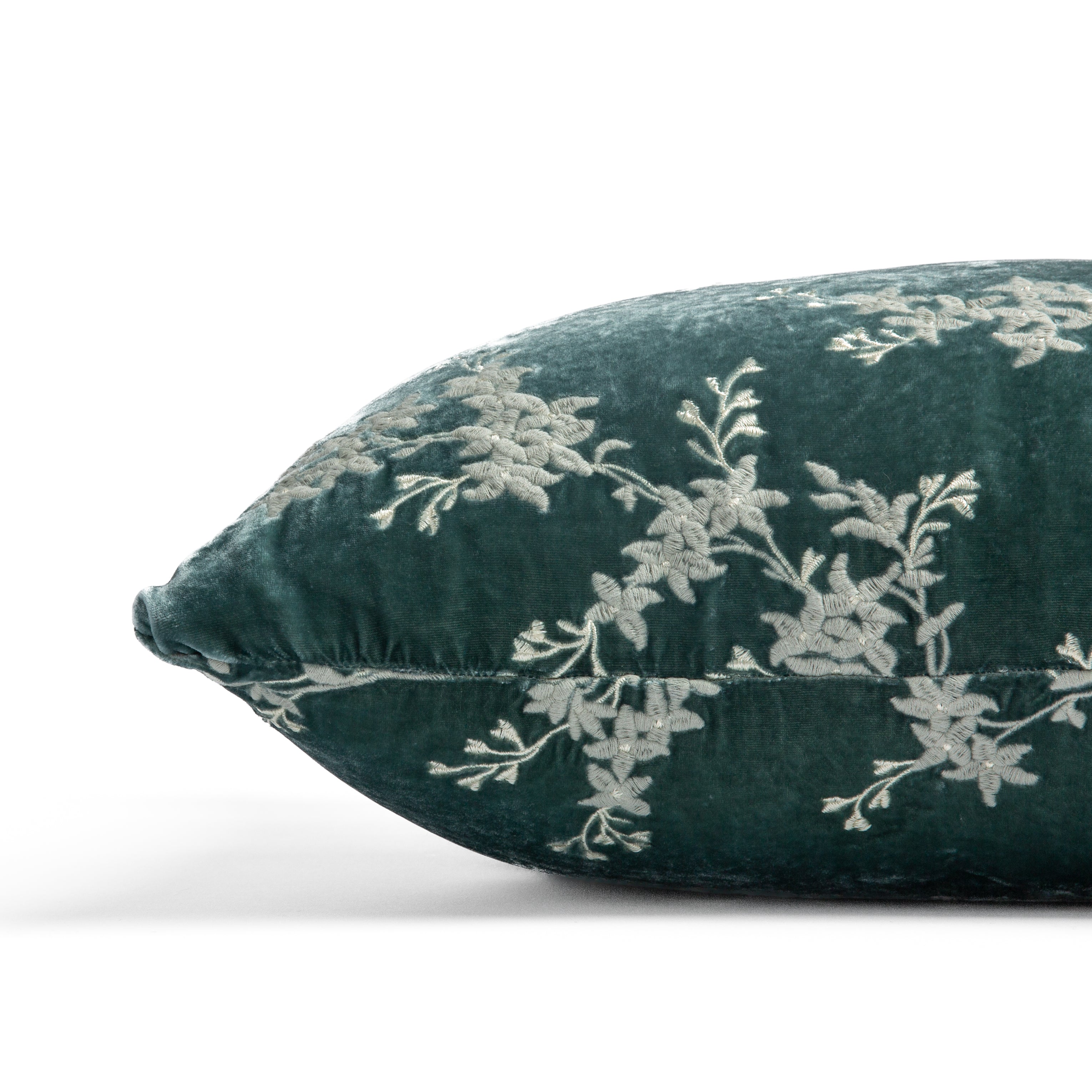 Eucalyptus: side view of pillow showing front and back, straight on against a white background.