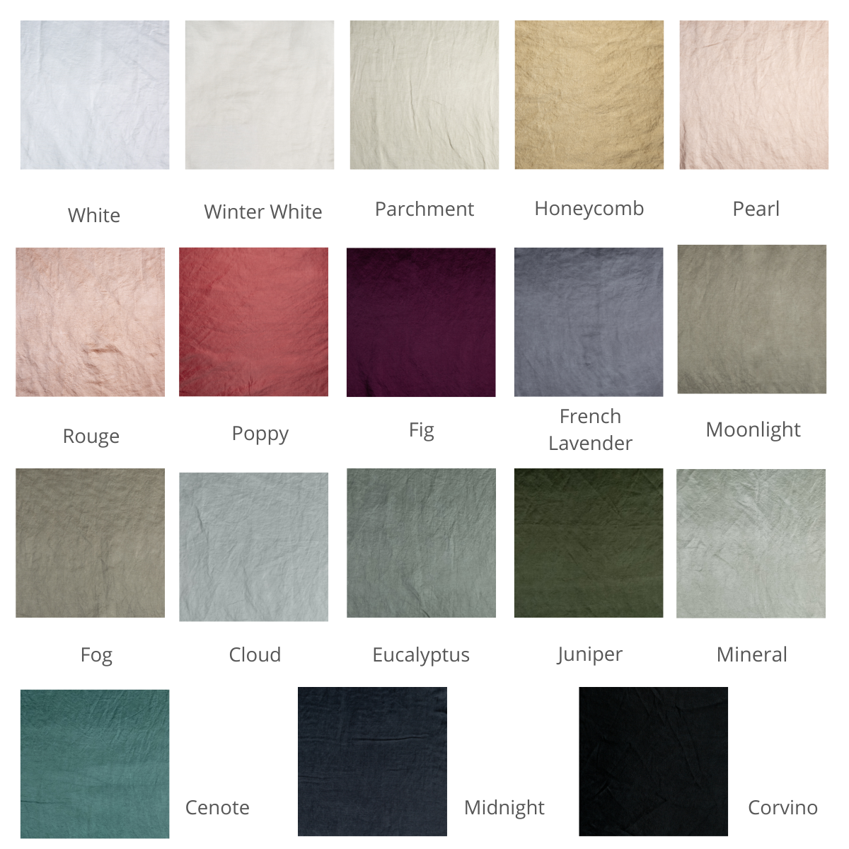 : a grid of charmeuse in available colorways.