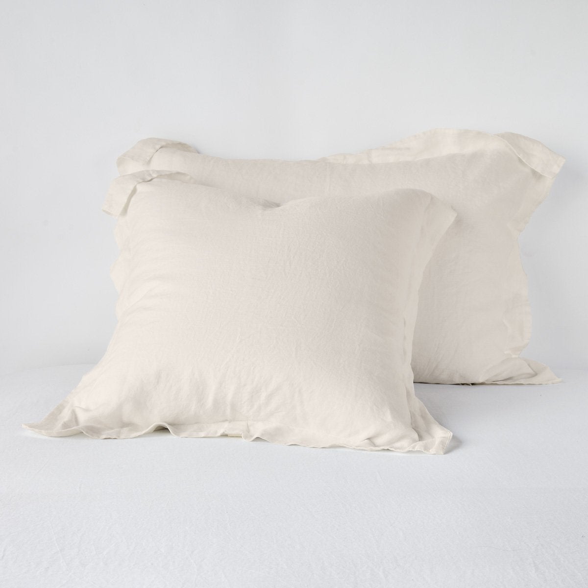 Parchment: Two shams leaning upright against a white background.