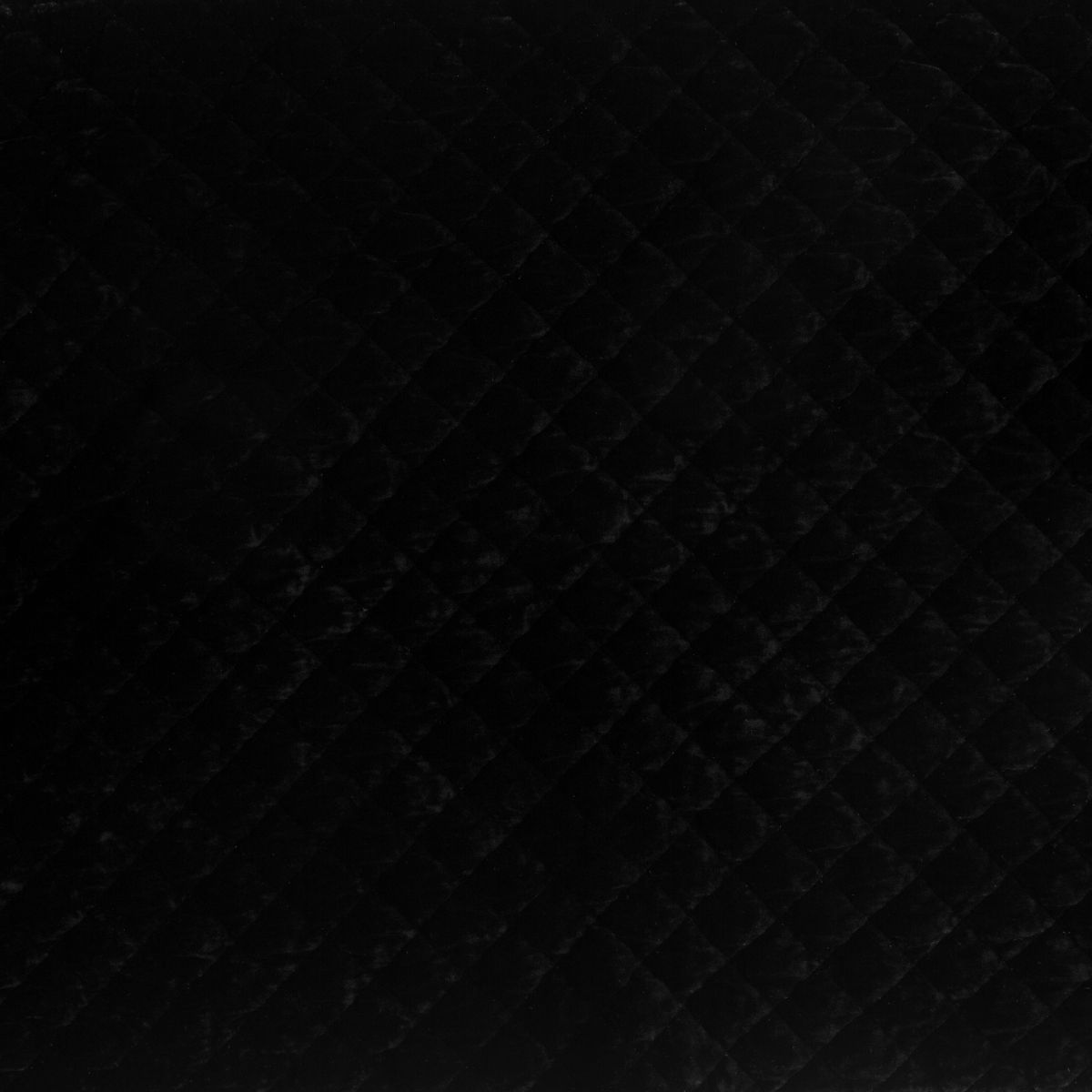 Corvino: A close up of quilted silk velvet fabric in Corvino, a black tone