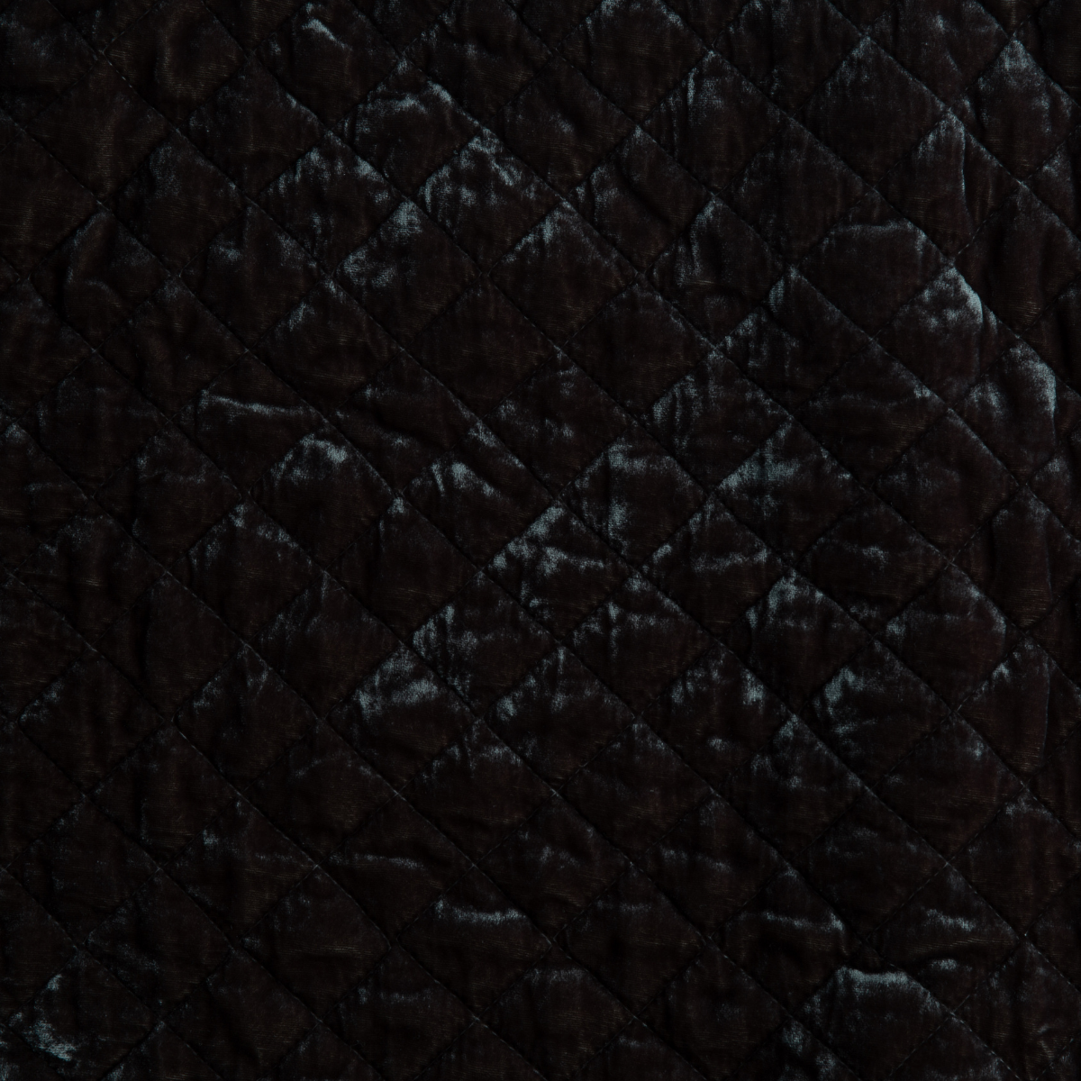 Moonlight: Close-up of quilted silk velvet in moonlight, a saturated, cool, mid-dark grey tone. 