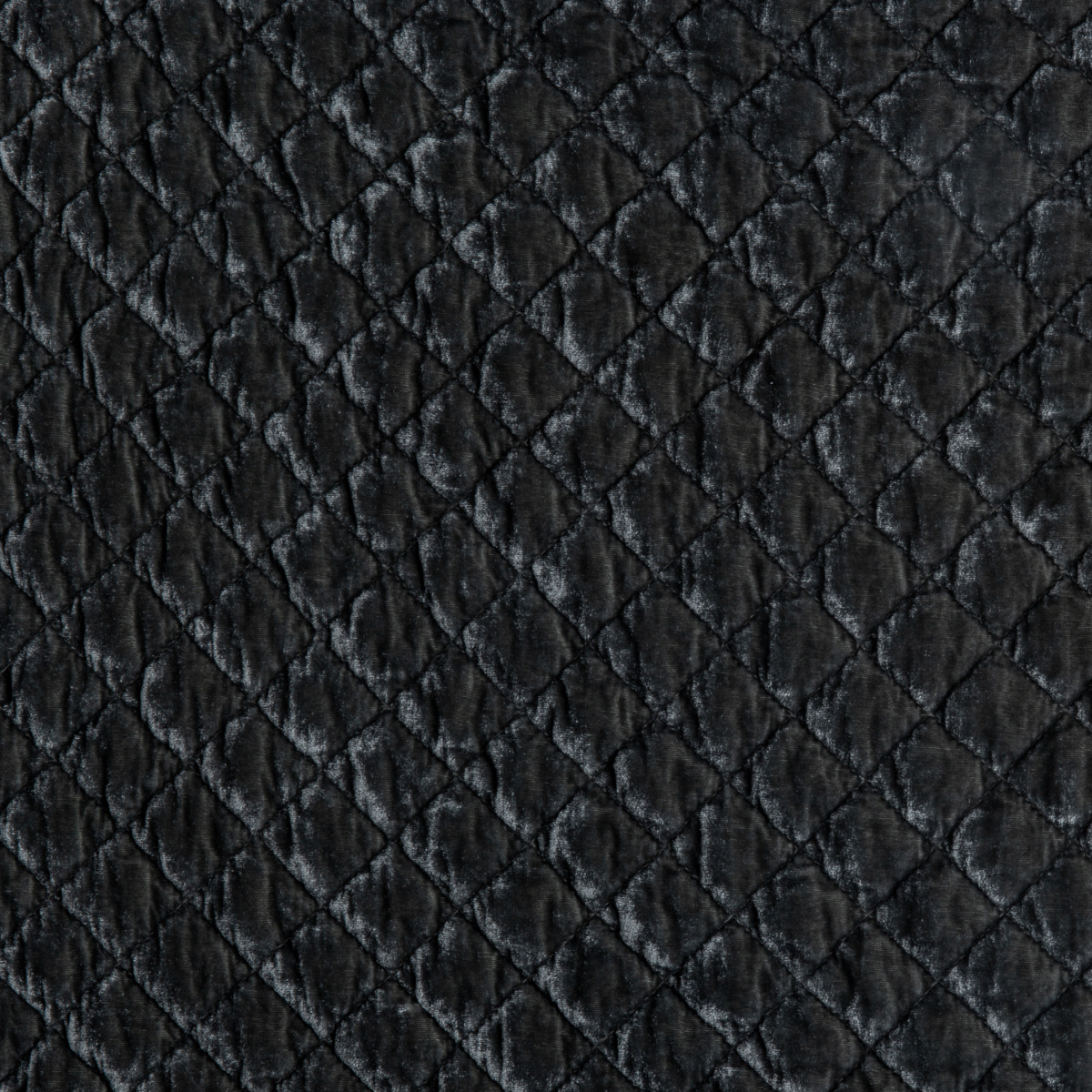 Fog: A close up of quilted silk velvet fabric in fog, a neutral-warm, soft mid-tone grey.