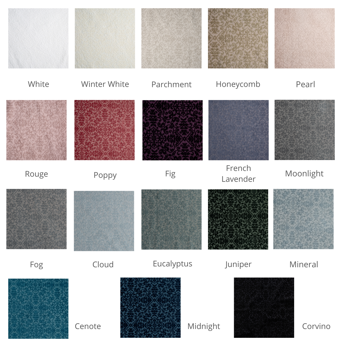 : a grid of cotton chenille in available colorways.