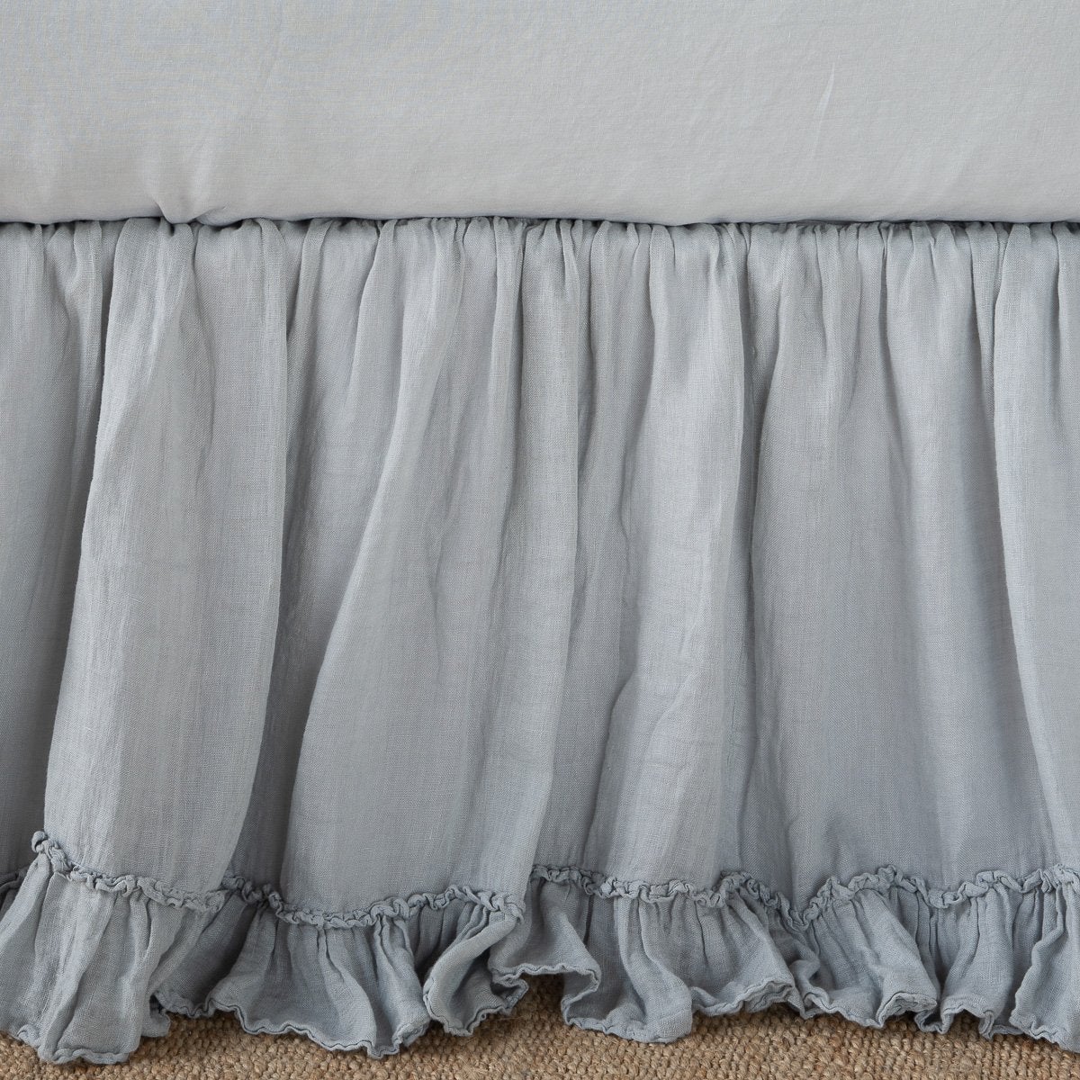 Mineral: Close up of bed skirt, showcasing ruffle detail - side view.