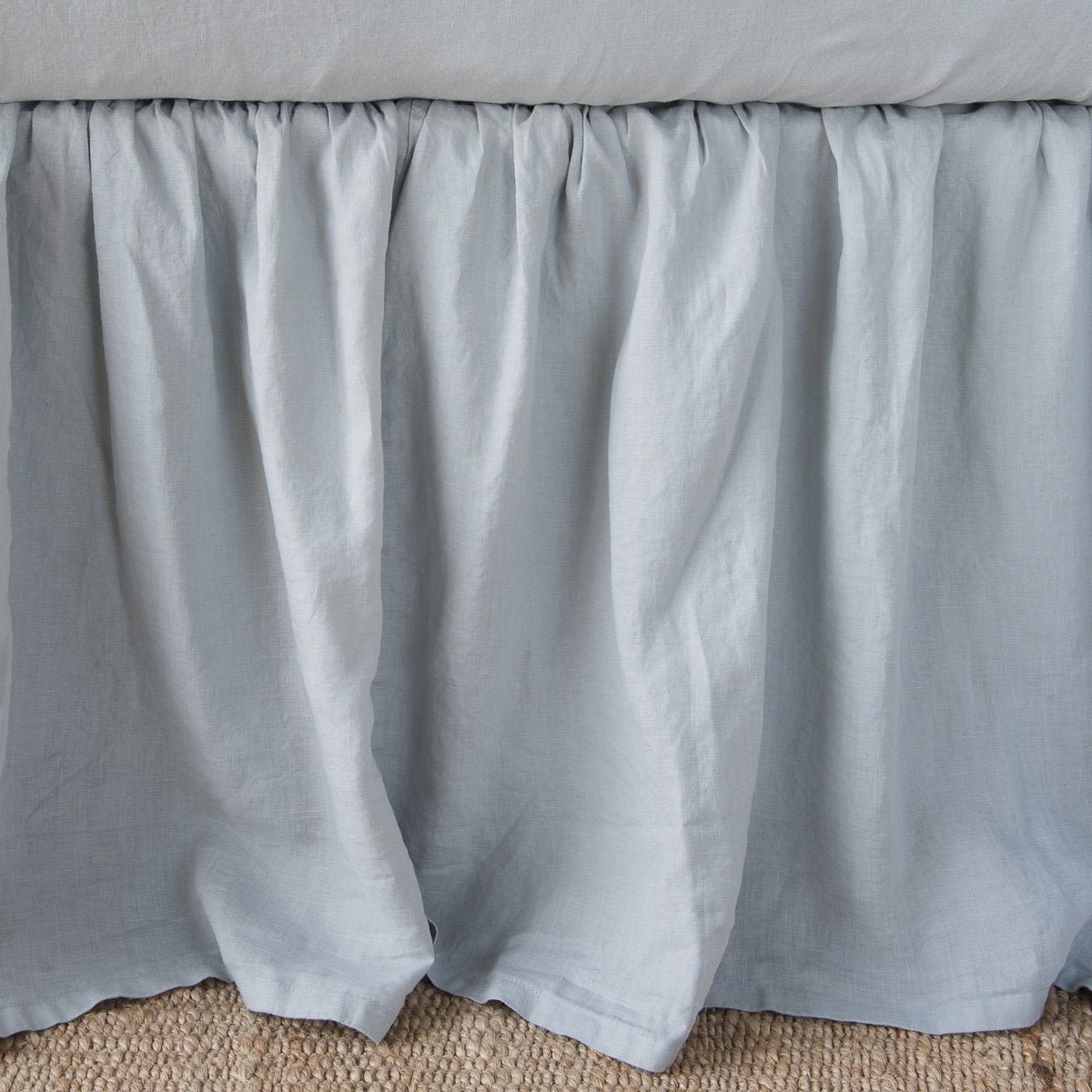 Mineral: Close-up of bed skirt, featuring its softly gathered design.