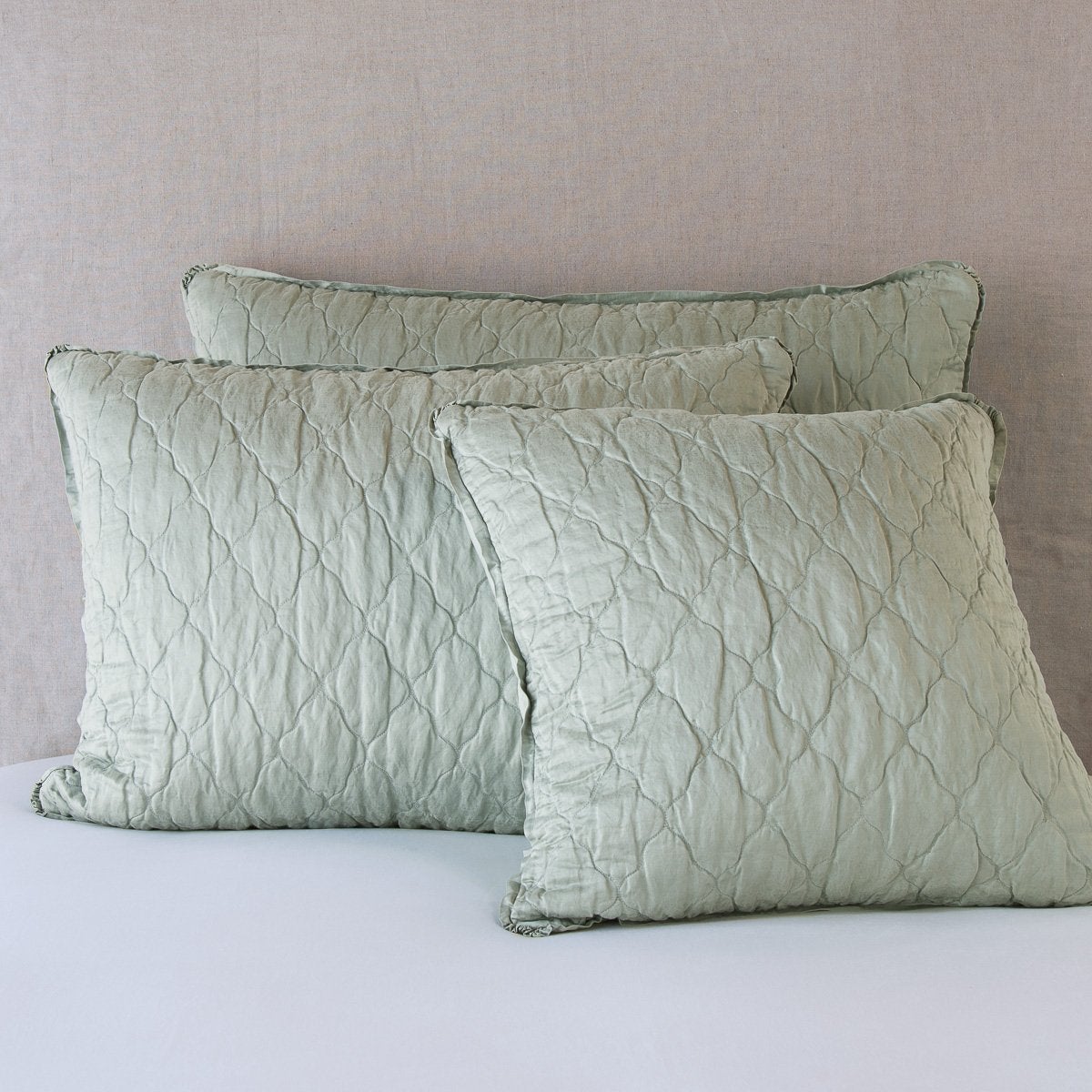 Eucalyptus: shams leaning upright against a neutral background.