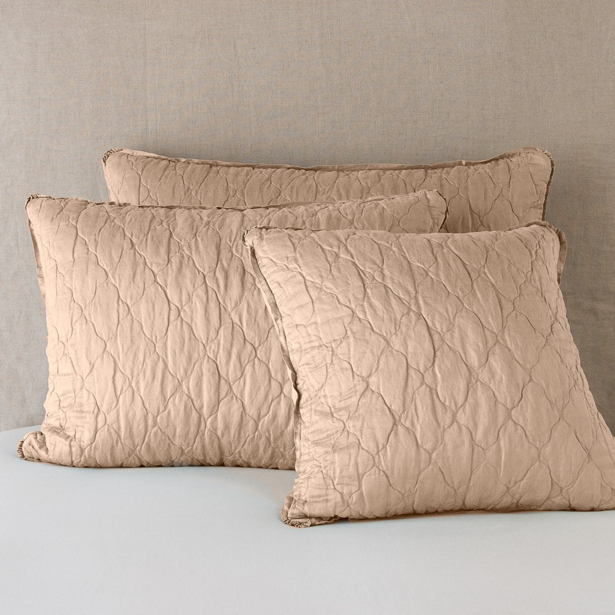 Rouge: shams leaning upright against a neutral background.